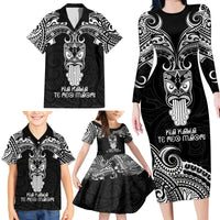 New Zealand Te Reo Maori Family Matching Long Sleeve Bodycon Dress and Hawaiian Shirt Kia Kaha Maori Language Week Black Style LT9 - Wonder Print Shop