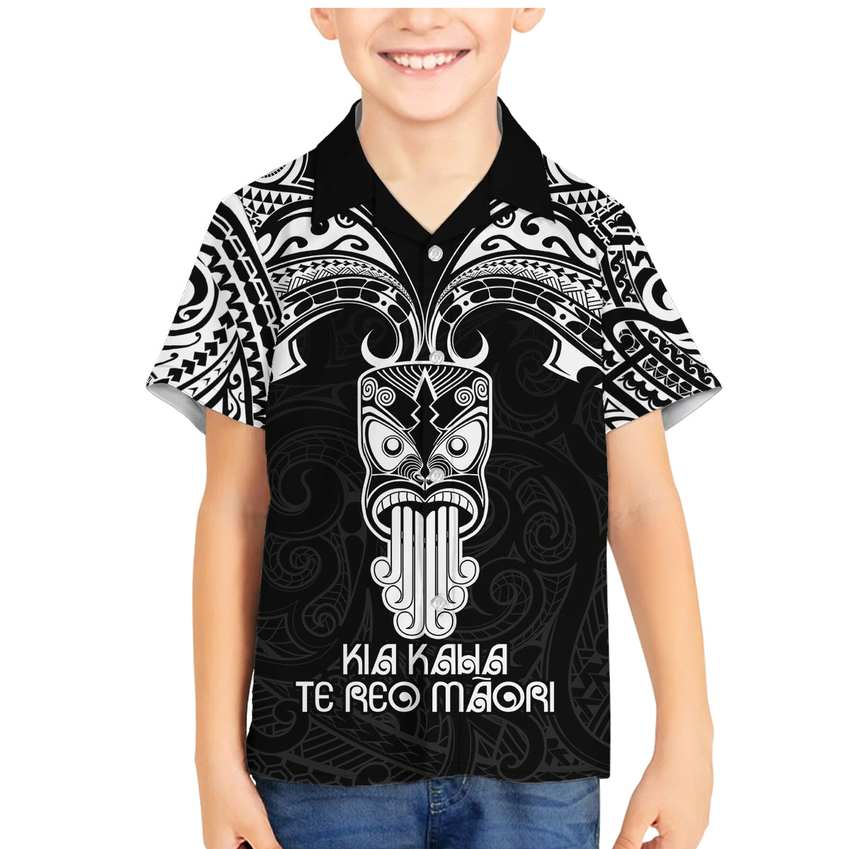 New Zealand Te Reo Maori Family Matching Mermaid Dress and Hawaiian Shirt Kia Kaha Maori Language Week Black Style LT9 - Wonder Print Shop