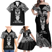 New Zealand Te Reo Maori Family Matching Off Shoulder Maxi Dress and Hawaiian Shirt Kia Kaha Maori Language Week Black Style LT9 - Wonder Print Shop