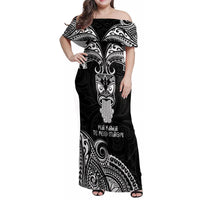 New Zealand Te Reo Maori Family Matching Off Shoulder Maxi Dress and Hawaiian Shirt Kia Kaha Maori Language Week Black Style LT9 - Wonder Print Shop