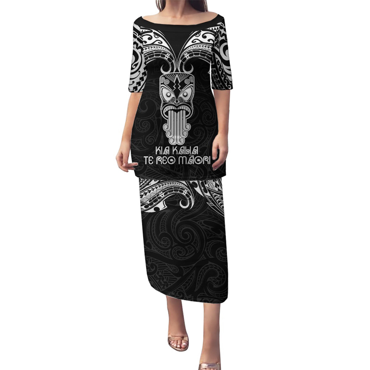 New Zealand Te Reo Maori Family Matching Puletasi Dress and Hawaiian Shirt Kia Kaha Maori Language Week Black Style - Wonder Print Shop