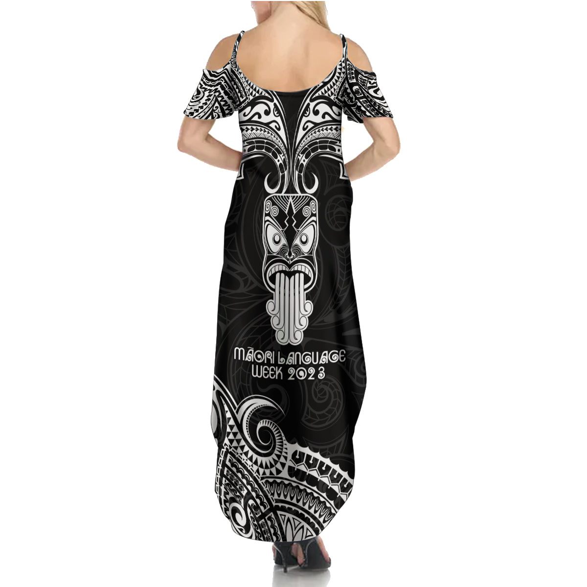 New Zealand Te Reo Maori Family Matching Summer Maxi Dress and Hawaiian Shirt Kia Kaha Maori Language Week Black Style - Wonder Print Shop