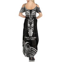 New Zealand Te Reo Maori Family Matching Summer Maxi Dress and Hawaiian Shirt Kia Kaha Maori Language Week Black Style - Wonder Print Shop