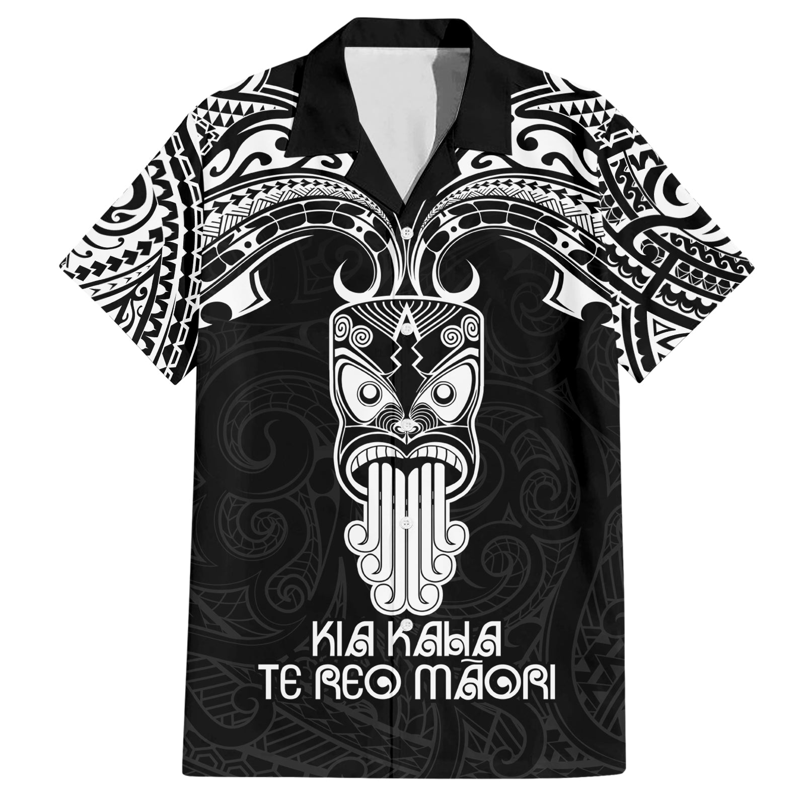 New Zealand Te Reo Maori Hawaiian Shirt Kia Kaha Maori Language Week Black Style - Wonder Print Shop