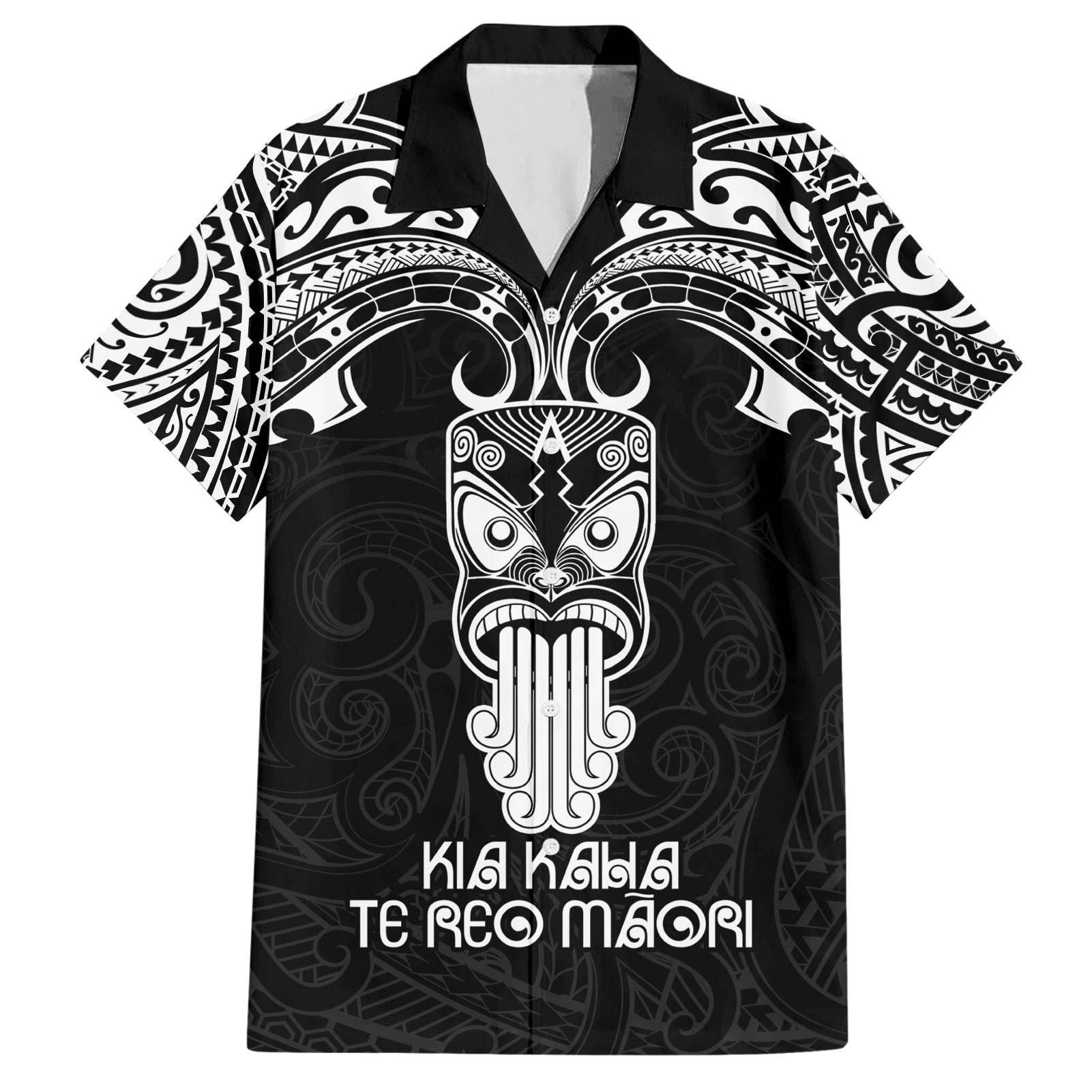 New Zealand Te Reo Maori Hawaiian Shirt Kia Kaha Maori Language Week Black Style LT9