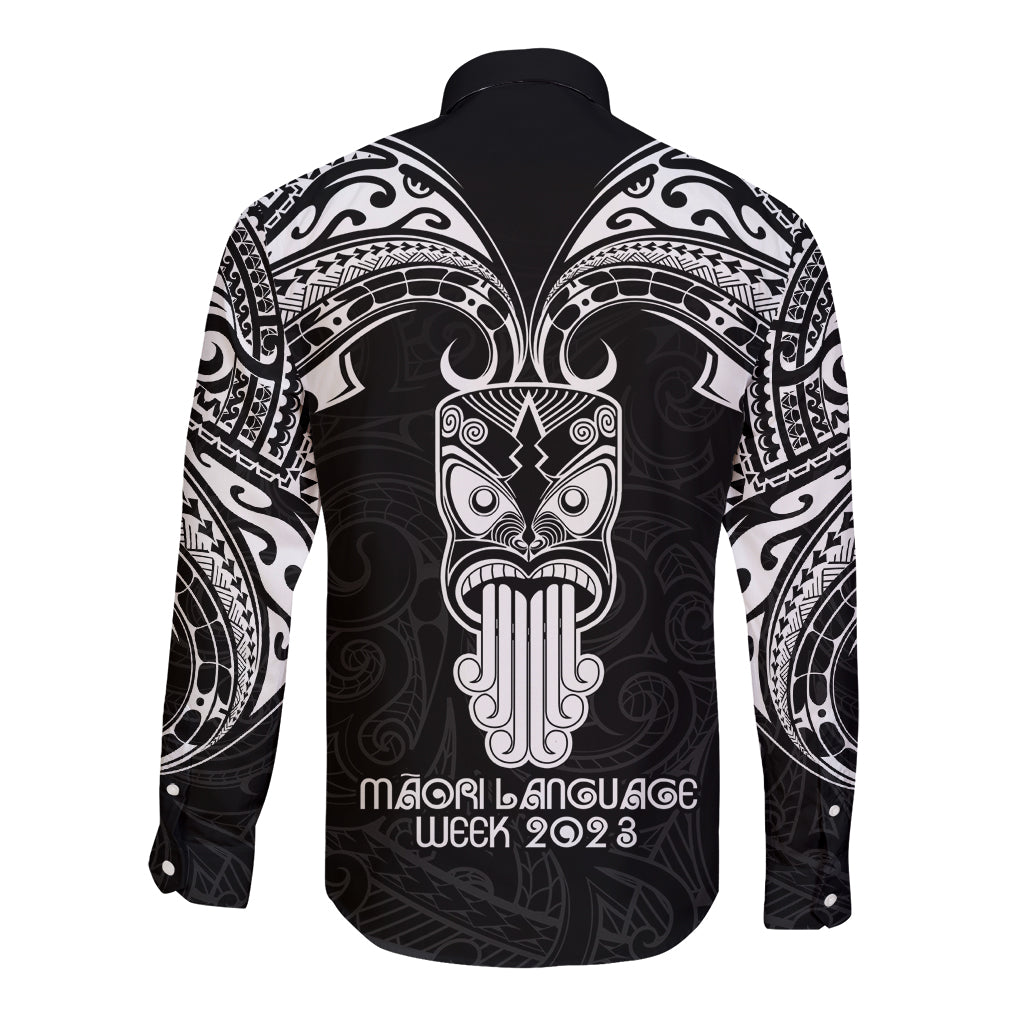 New Zealand Te Reo Maori Long Sleeve Button Shirt Kia Kaha Maori Language Week Black Style - Wonder Print Shop