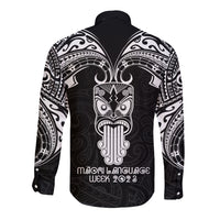New Zealand Te Reo Maori Long Sleeve Button Shirt Kia Kaha Maori Language Week Black Style - Wonder Print Shop
