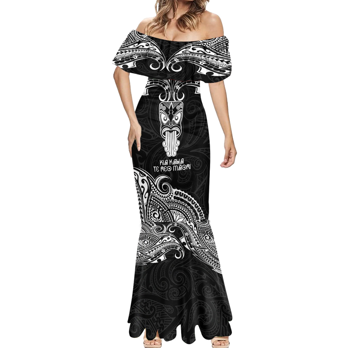 New Zealand Te Reo Maori Mermaid Dress Kia Kaha Maori Language Week Black Style - Wonder Print Shop