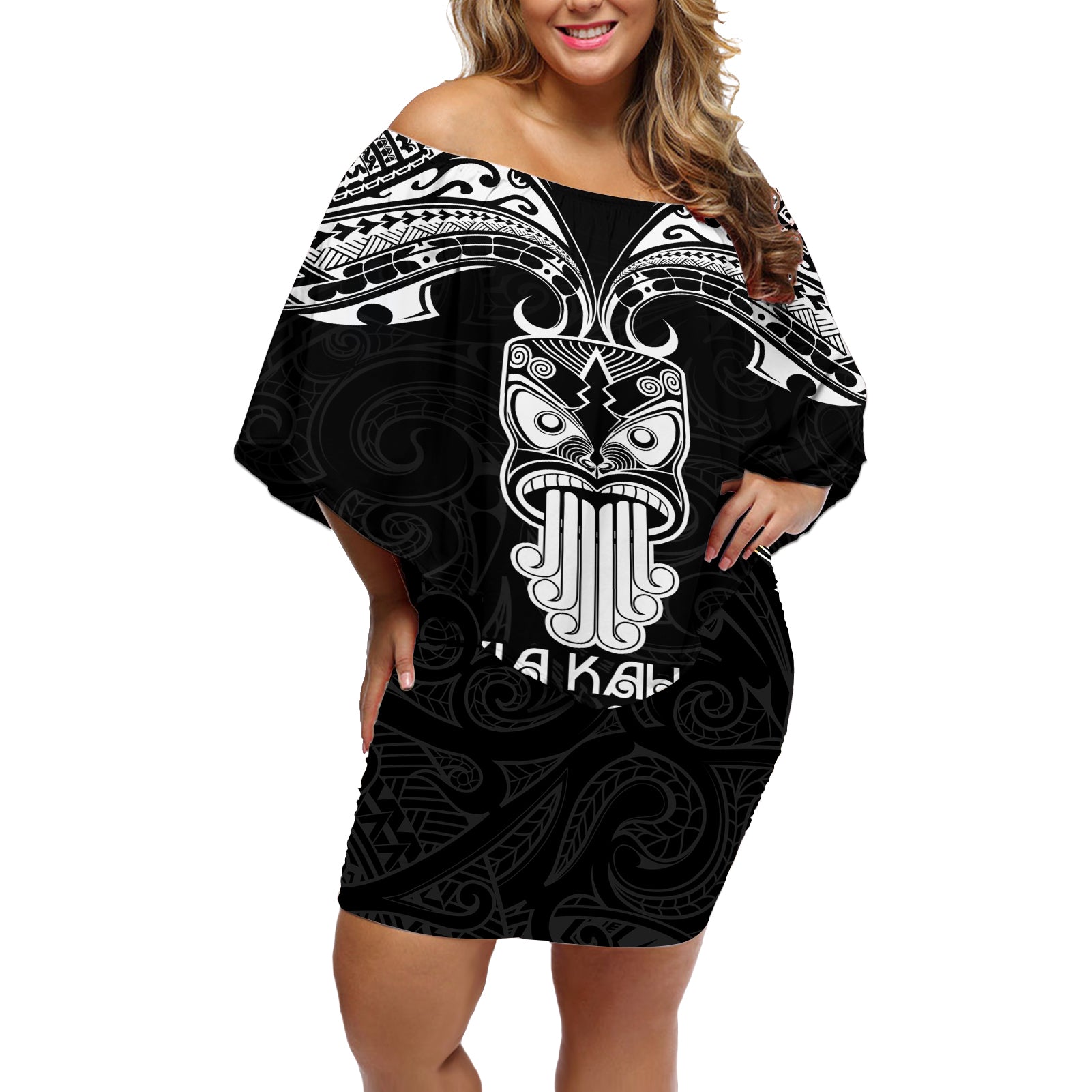 New Zealand Te Reo Maori Off Shoulder Short Dress Kia Kaha Maori Language Week Black Style - Wonder Print Shop