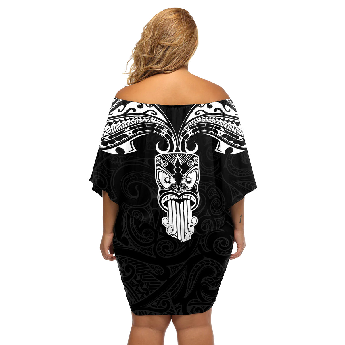 New Zealand Te Reo Maori Off Shoulder Short Dress Kia Kaha Maori Language Week Black Style - Wonder Print Shop