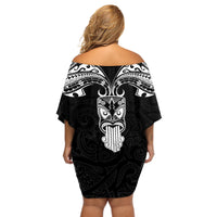 New Zealand Te Reo Maori Off Shoulder Short Dress Kia Kaha Maori Language Week Black Style - Wonder Print Shop