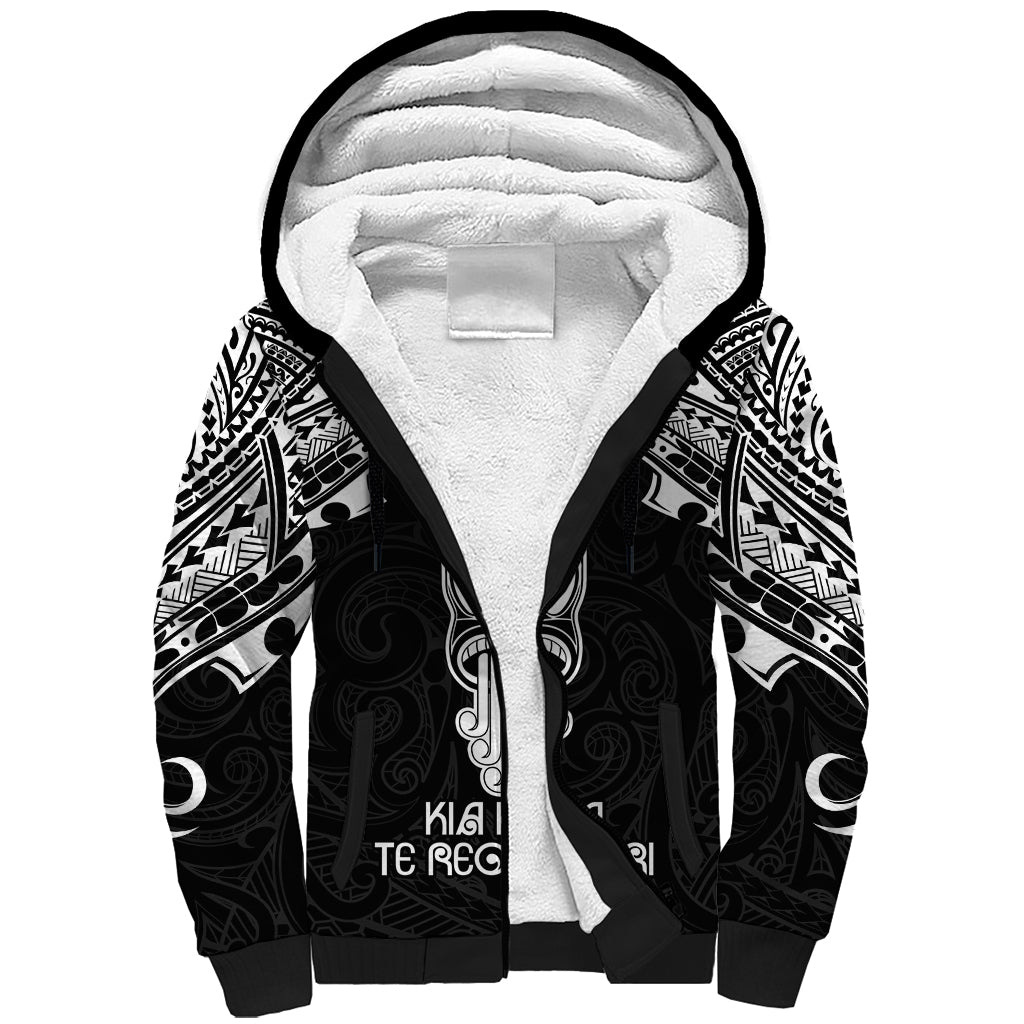 New Zealand Te Reo Maori Sherpa Hoodie Kia Kaha Maori Language Week Black Style - Wonder Print Shop