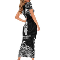New Zealand Te Reo Maori Short Sleeve Bodycon Dress Kia Kaha Maori Language Week Black Style - Wonder Print Shop