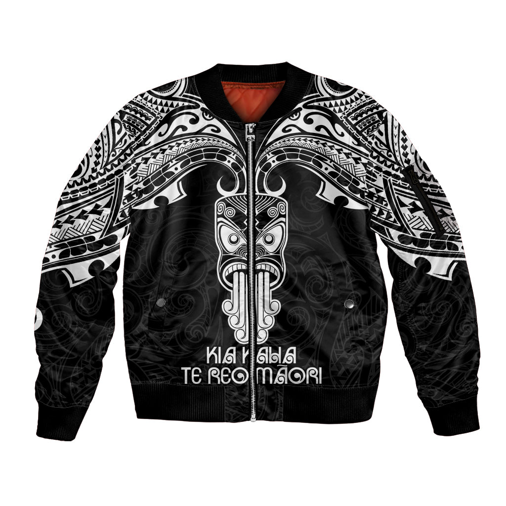 New Zealand Te Reo Maori Sleeve Zip Bomber Jacket Kia Kaha Maori Language Week Black Style - Wonder Print Shop