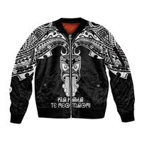 New Zealand Te Reo Maori Sleeve Zip Bomber Jacket Kia Kaha Maori Language Week Black Style - Wonder Print Shop