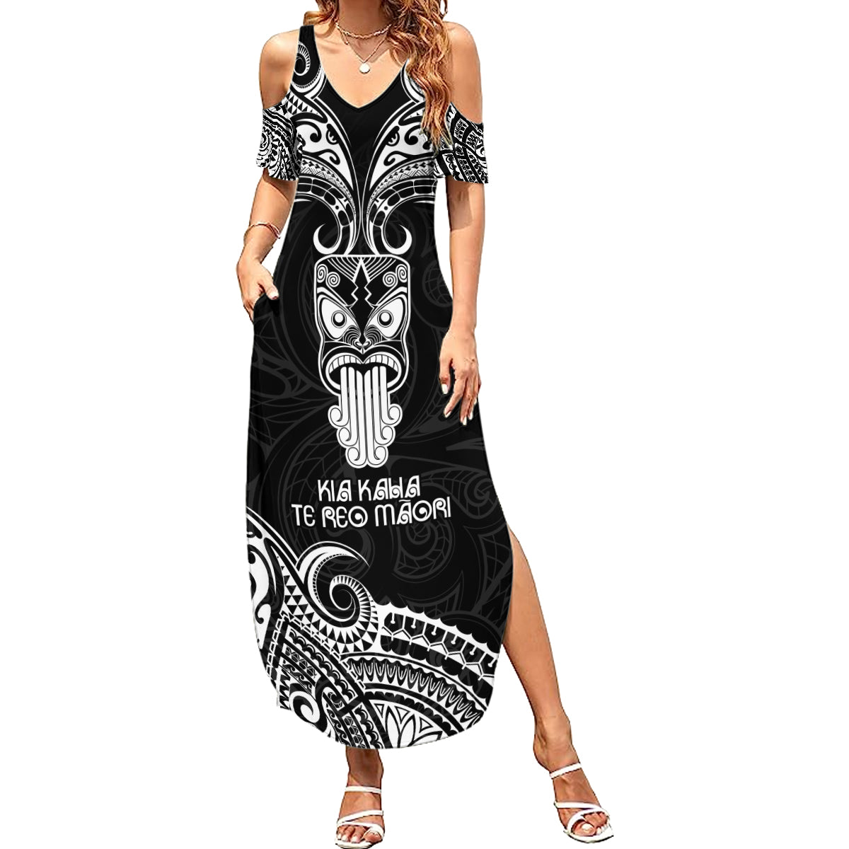 New Zealand Te Reo Maori Summer Maxi Dress Kia Kaha Maori Language Week Black Style - Wonder Print Shop