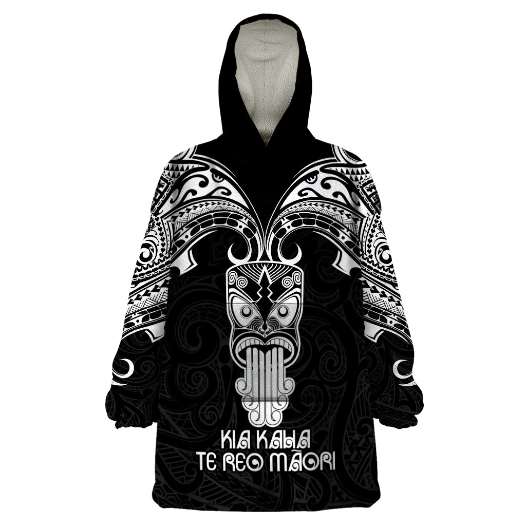 New Zealand Te Reo Maori Wearable Blanket Hoodie Kia Kaha Maori Language Week Black Style - Wonder Print Shop