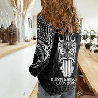 New Zealand Te Reo Maori Women Casual Shirt Kia Kaha Maori Language Week Black Style - Wonder Print Shop