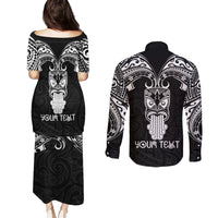 Personalised New Zealand Te Reo Maori Couples Matching Puletasi Dress and Long Sleeve Button Shirts Kia Kaha Maori Language Week Black Style LT9 - Wonder Print Shop