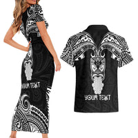 Personalised New Zealand Te Reo Maori Couples Matching Short Sleeve Bodycon Dress and Hawaiian Shirt Kia Kaha Maori Language Week Black Style LT9 - Wonder Print Shop