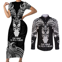 Personalised New Zealand Te Reo Maori Couples Matching Short Sleeve Bodycon Dress and Long Sleeve Button Shirts Kia Kaha Maori Language Week Black Style LT9 - Wonder Print Shop