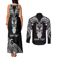 Personalised New Zealand Te Reo Maori Couples Matching Tank Maxi Dress and Long Sleeve Button Shirts Kia Kaha Maori Language Week Black Style LT9 - Wonder Print Shop