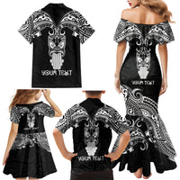 Personalised New Zealand Te Reo Maori Family Matching Mermaid Dress and Hawaiian Shirt Kia Kaha Maori Language Week Black Style LT9 - Wonder Print Shop