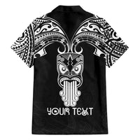 Personalised New Zealand Te Reo Maori Family Matching Off Shoulder Long Sleeve Dress and Hawaiian Shirt Kia Kaha Maori Language Week Black Style - Wonder Print Shop