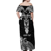 Personalised New Zealand Te Reo Maori Family Matching Off Shoulder Maxi Dress and Hawaiian Shirt Kia Kaha Maori Language Week Black Style LT9 - Wonder Print Shop