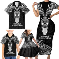 Personalised New Zealand Te Reo Maori Family Matching Short Sleeve Bodycon Dress and Hawaiian Shirt Kia Kaha Maori Language Week Black Style - Wonder Print Shop