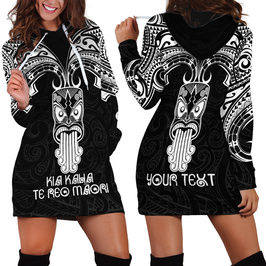 Personalised New Zealand Te Reo Maori Hoodie Dress Kia Kaha Maori Language Week Black Style - Wonder Print Shop