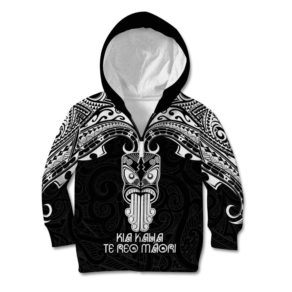 Personalised New Zealand Te Reo Maori Kid Hoodie Kia Kaha Maori Language Week Black Style - Wonder Print Shop
