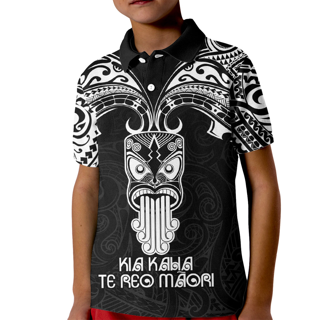 Personalised New Zealand Te Reo Maori Kid Polo Shirt Kia Kaha Maori Language Week Black Style LT9