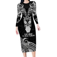 Personalised New Zealand Te Reo Maori Long Sleeve Bodycon Dress Kia Kaha Maori Language Week Black Style - Wonder Print Shop