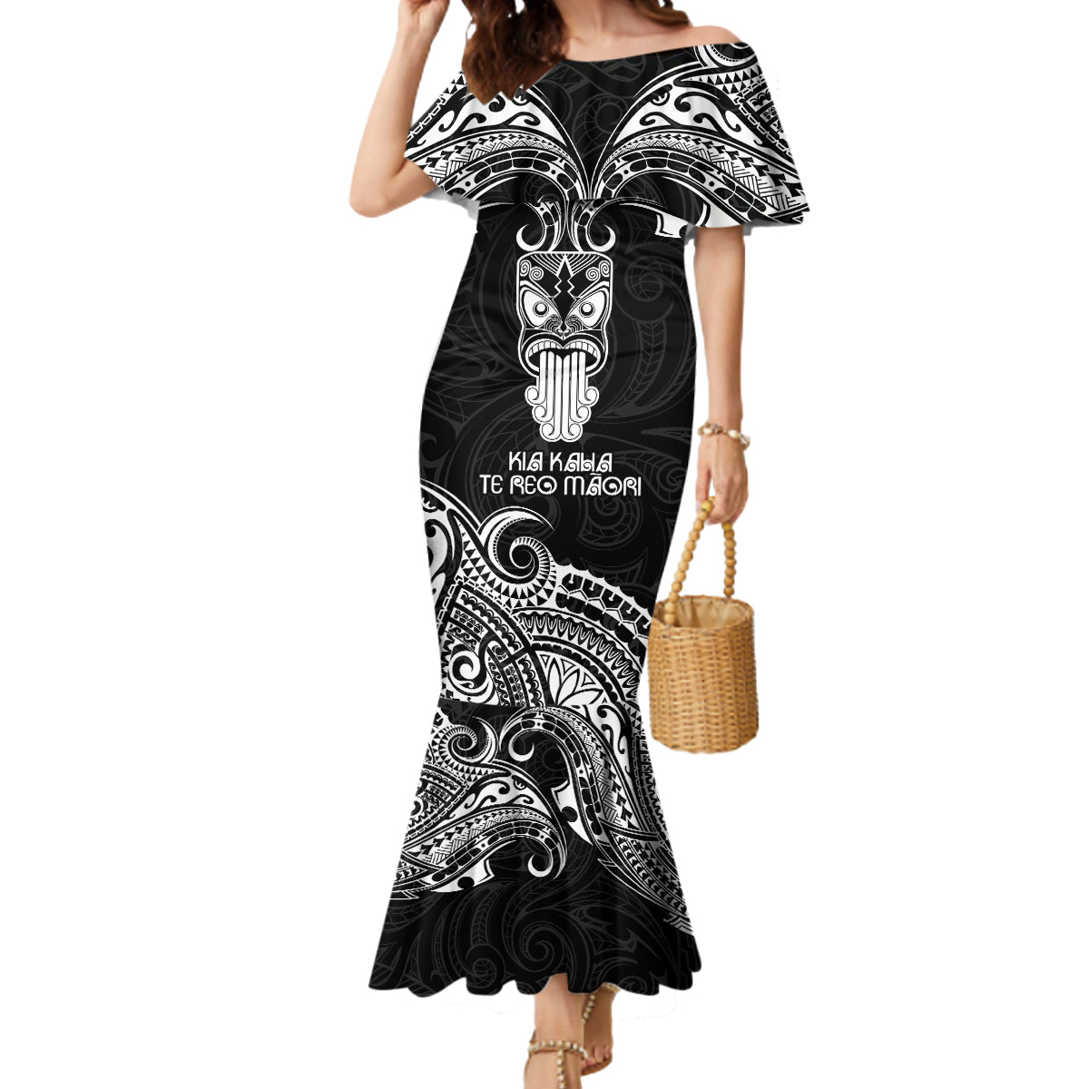 Personalised New Zealand Te Reo Maori Mermaid Dress Kia Kaha Maori Language Week Black Style - Wonder Print Shop