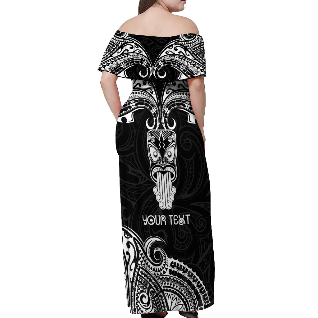Personalised New Zealand Te Reo Maori Off Shoulder Maxi Dress Kia Kaha Maori Language Week Black Style - Wonder Print Shop