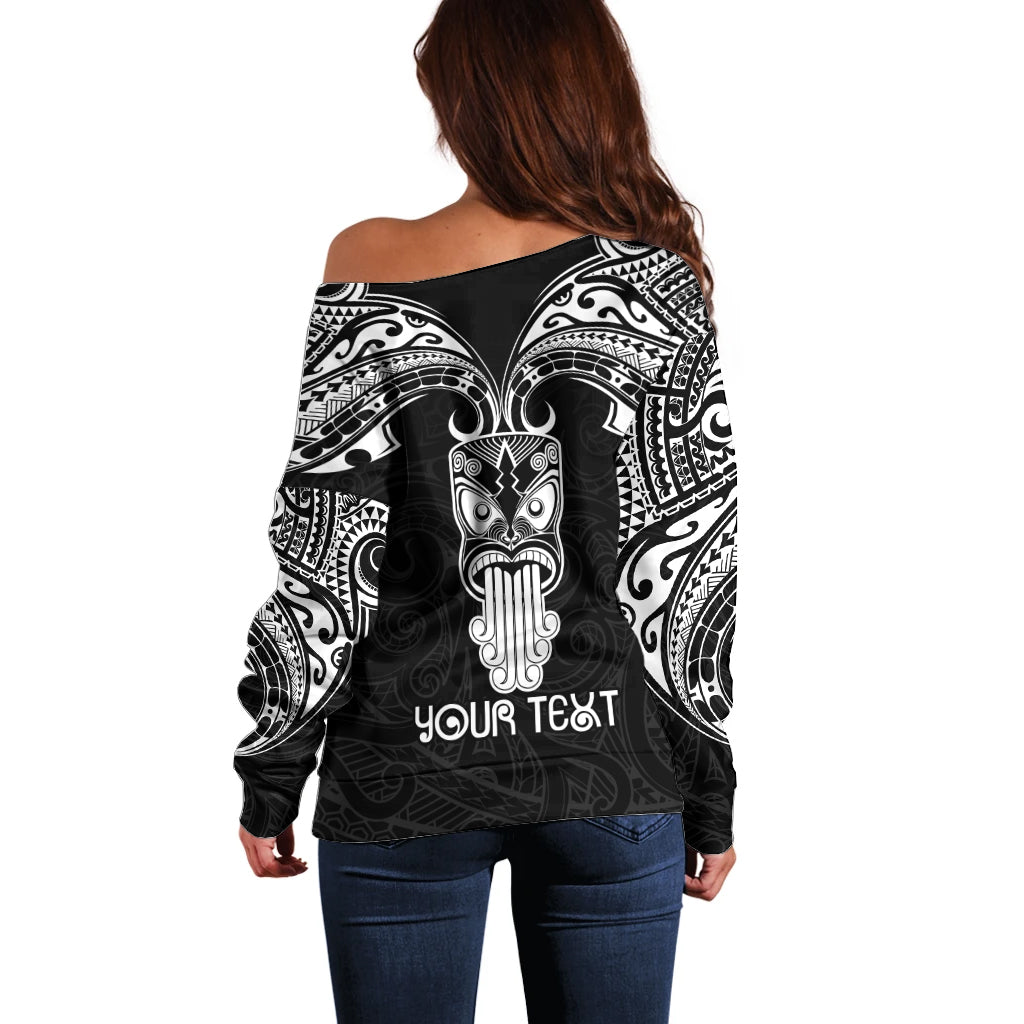 Personalised New Zealand Te Reo Maori Off Shoulder Sweater Kia Kaha Maori Language Week Black Style - Wonder Print Shop