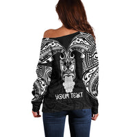 Personalised New Zealand Te Reo Maori Off Shoulder Sweater Kia Kaha Maori Language Week Black Style - Wonder Print Shop