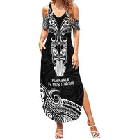 Personalised New Zealand Te Reo Maori Summer Maxi Dress Kia Kaha Maori Language Week Black Style - Wonder Print Shop