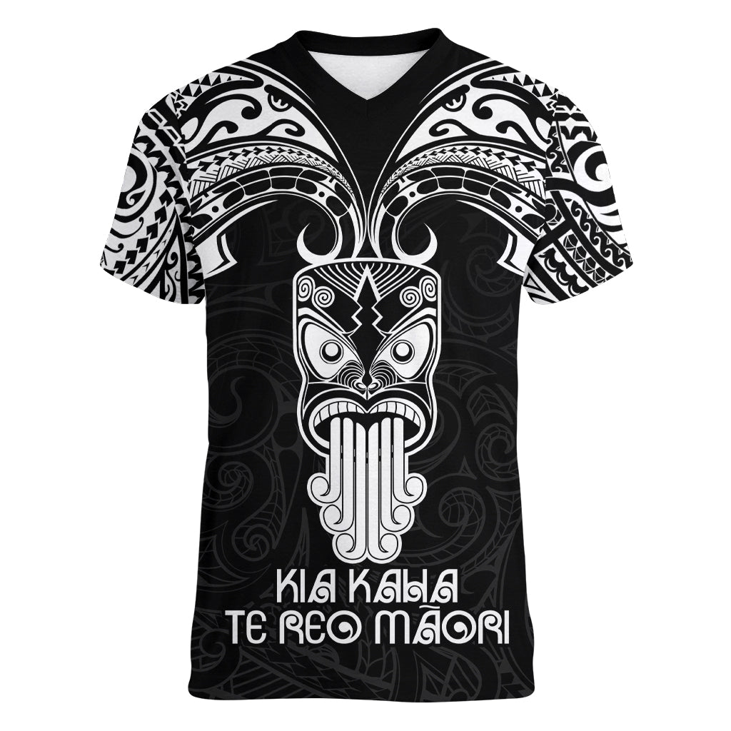 Personalised New Zealand Te Reo Maori Women V Neck T Shirt Kia Kaha Maori Language Week Black Style - Wonder Print Shop