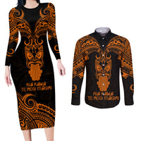 Personalised New Zealand Te Reo Maori Couples Matching Long Sleeve Bodycon Dress and Long Sleeve Button Shirts Kia Kaha Maori Language Week Gold Style LT9 - Wonder Print Shop