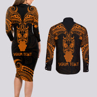 Personalised New Zealand Te Reo Maori Couples Matching Long Sleeve Bodycon Dress and Long Sleeve Button Shirts Kia Kaha Maori Language Week Gold Style LT9 - Wonder Print Shop