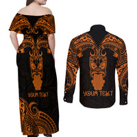 Personalised New Zealand Te Reo Maori Couples Matching Off Shoulder Maxi Dress and Long Sleeve Button Shirts Kia Kaha Maori Language Week Gold Style LT9 - Wonder Print Shop