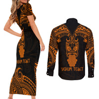 Personalised New Zealand Te Reo Maori Couples Matching Short Sleeve Bodycon Dress and Long Sleeve Button Shirts Kia Kaha Maori Language Week Gold Style LT9 - Wonder Print Shop
