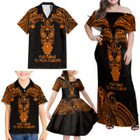 Personalised New Zealand Te Reo Maori Family Matching Off Shoulder Maxi Dress and Hawaiian Shirt Kia Kaha Maori Language Week Gold Style LT9 - Wonder Print Shop