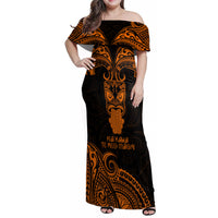 Personalised New Zealand Te Reo Maori Family Matching Off Shoulder Maxi Dress and Hawaiian Shirt Kia Kaha Maori Language Week Gold Style LT9 - Wonder Print Shop