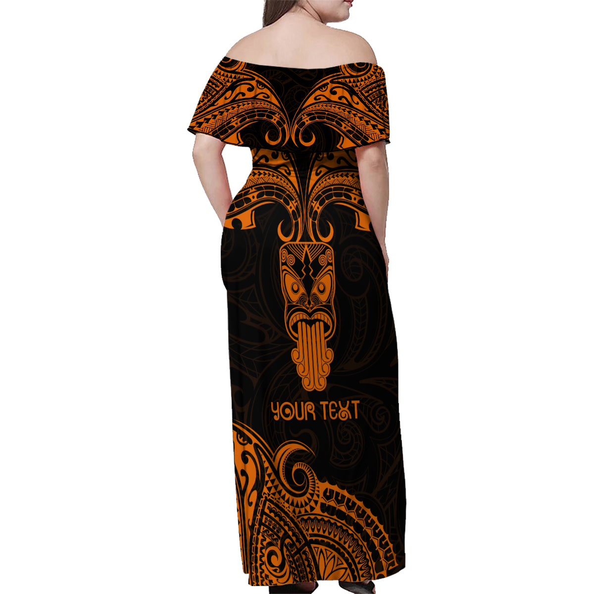 Personalised New Zealand Te Reo Maori Family Matching Off Shoulder Maxi Dress and Hawaiian Shirt Kia Kaha Maori Language Week Gold Style LT9 - Wonder Print Shop