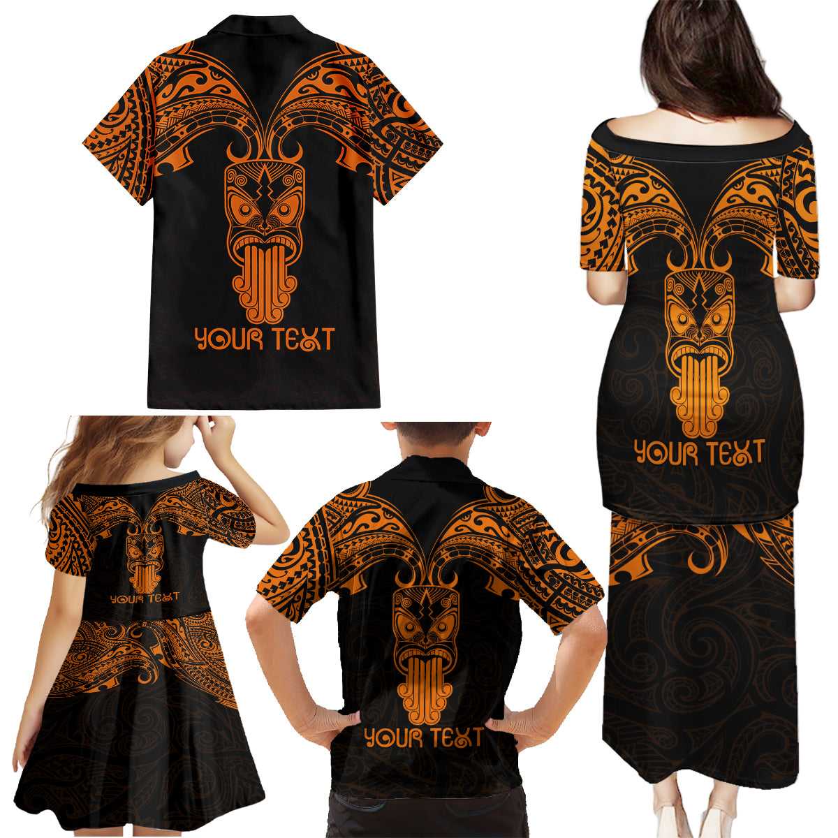 Personalised New Zealand Te Reo Maori Family Matching Puletasi Dress and Hawaiian Shirt Kia Kaha Maori Language Week Gold Style - Wonder Print Shop