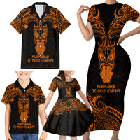 Personalised New Zealand Te Reo Maori Family Matching Short Sleeve Bodycon Dress and Hawaiian Shirt Kia Kaha Maori Language Week Gold Style - Wonder Print Shop