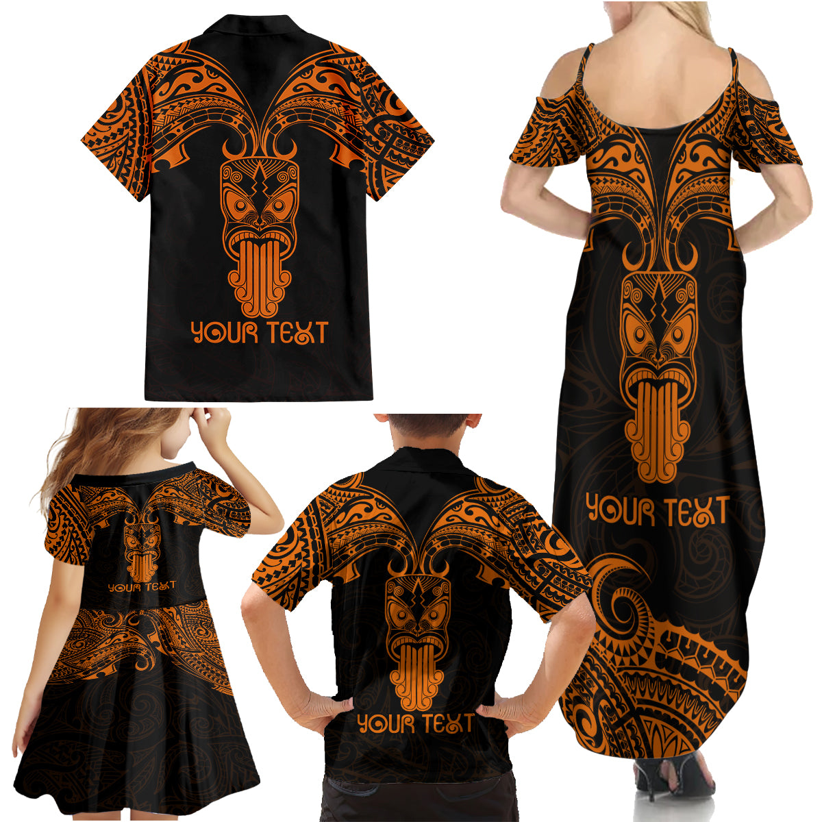 Personalised New Zealand Te Reo Maori Family Matching Summer Maxi Dress and Hawaiian Shirt Kia Kaha Maori Language Week Gold Style - Wonder Print Shop